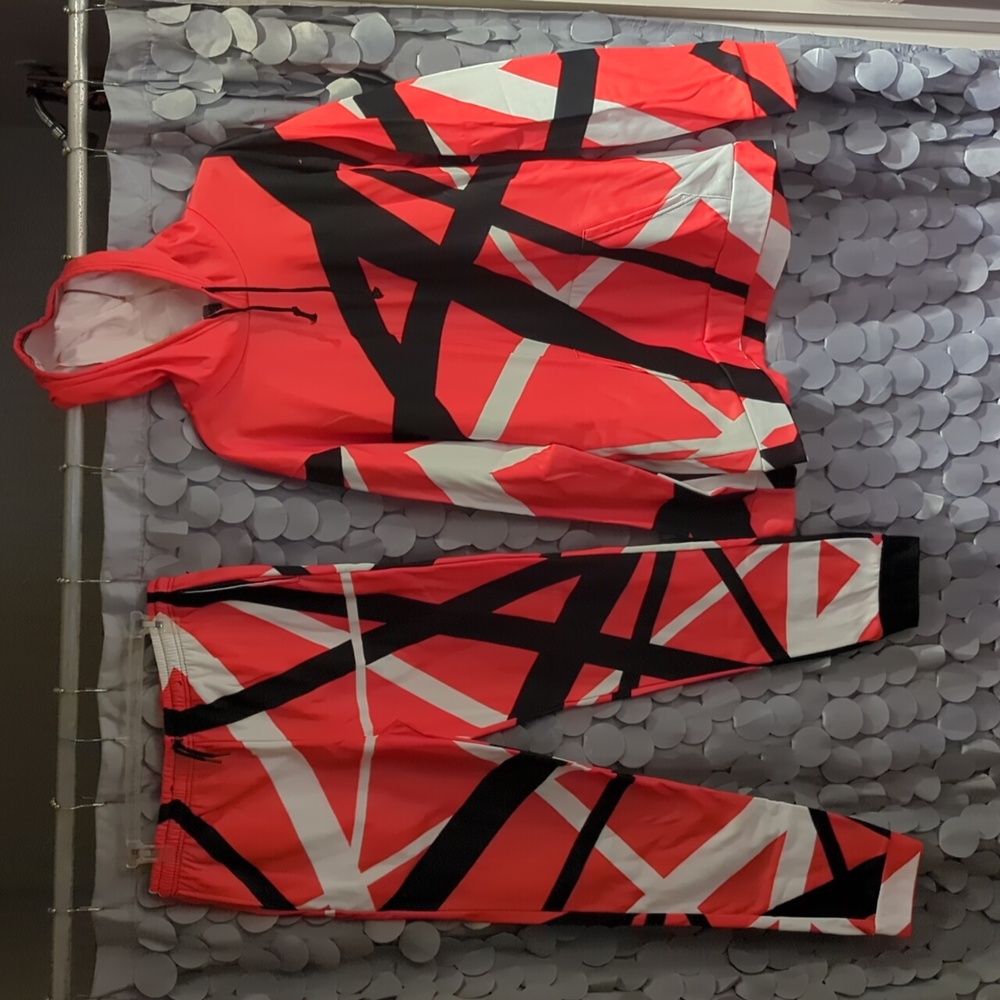 Red and Black Abstract Hoodie and Joggers Set (Van Halen)